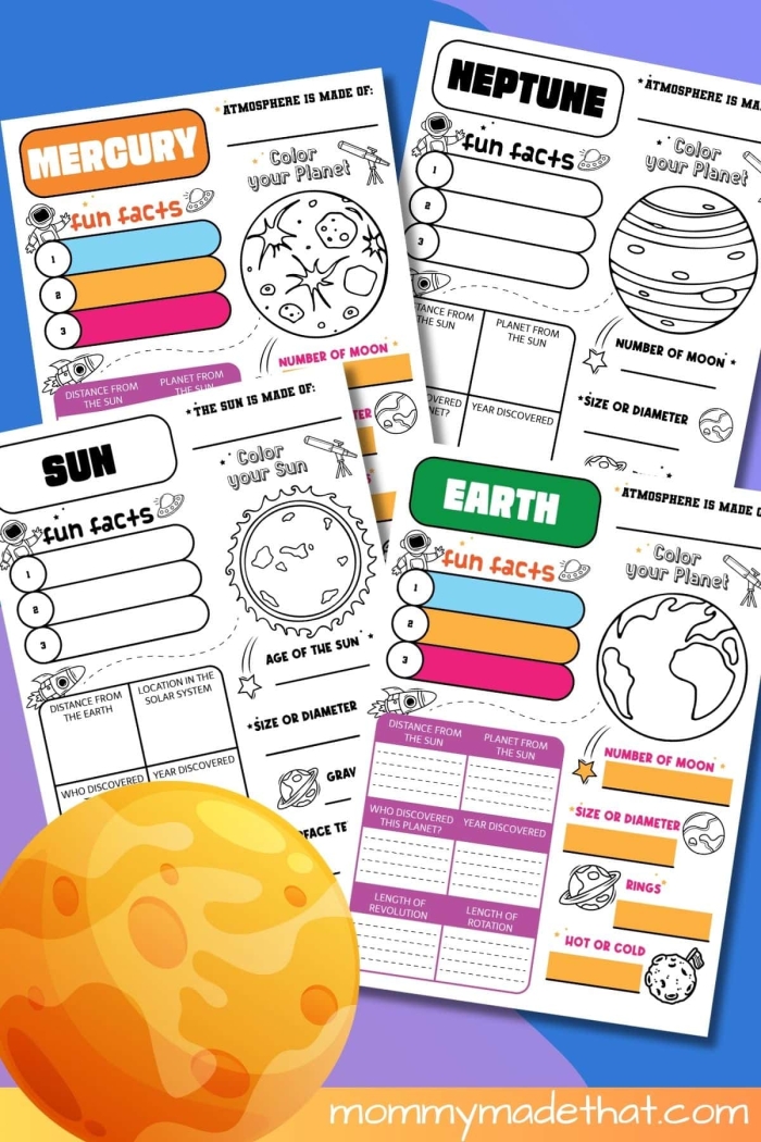 Engaging educational activity for learning about planets while creating a fun placemat Colorful Planet Activity Placemat worksheet for second graders featuring all nine planets