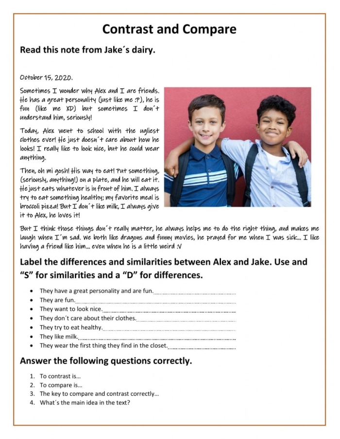 Second grade worksheet featuring a reading comprehension activity to compare and contrast facts about a platypus