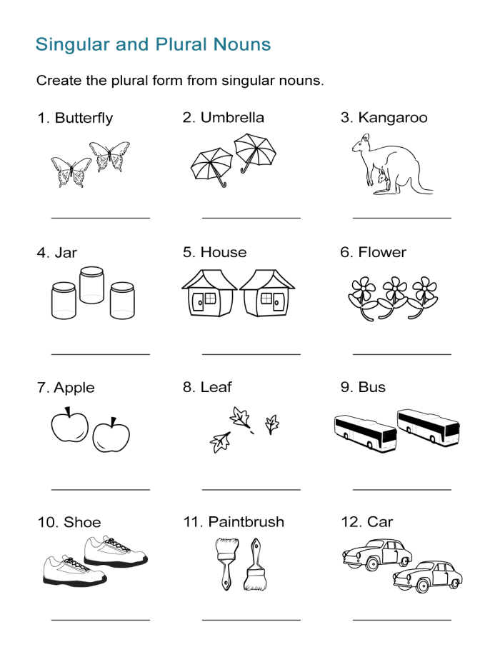 Singular to plural nouns practice sheet for kids, image 3 Worksheet for converting singular nouns to plural nouns for second graders