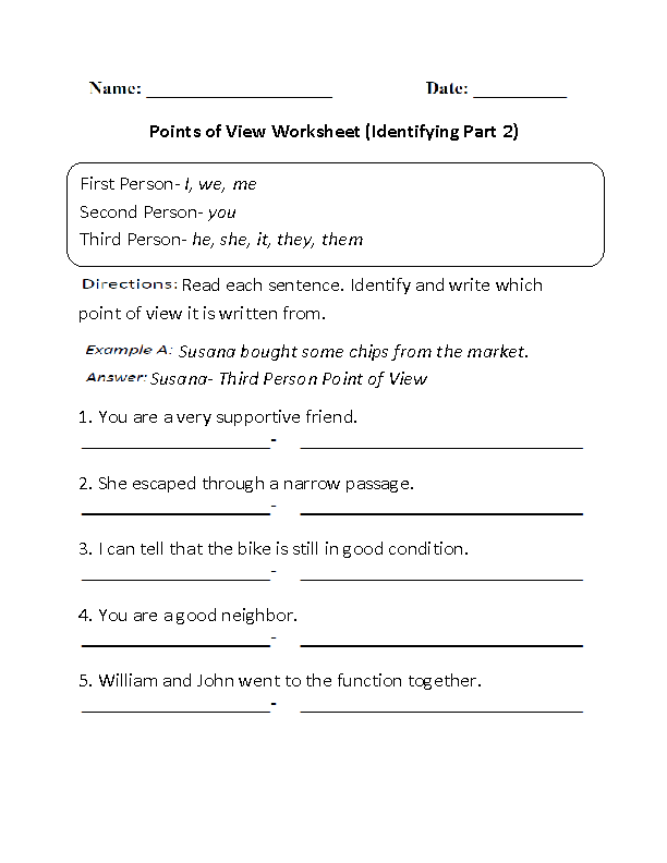 Characters' Points of View Activity 6 for Elementary Reading Comprehension Second grade worksheet showing two characters' different perspectives on the same story event with comparison sections
