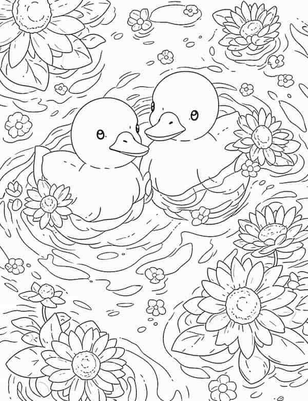 Coloring page of a mandala featuring pond life animals such as turtles, frogs, and butterflies