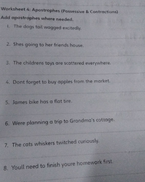 Handwriting worksheet for Second Grade Colorful worksheet featuring Punctuation Pig to teach possessive apostrophes. Fun learning activity for second graders on possessive apostrophes.