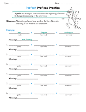Perfect Prefixes Practice Worksheet 15 for Second Grade Reading Second grade student completing a Perfect Prefixes Practice worksheet to identify word meanings