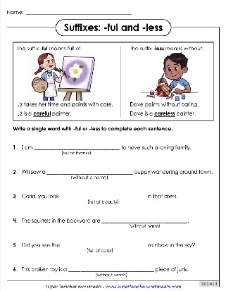 Grammar and Mechanics worksheet for Second Grade Worksheet featuring prefixes, suffixes, and root words for vocabulary building. Engaging activity for second graders to enhance their grammar skills.