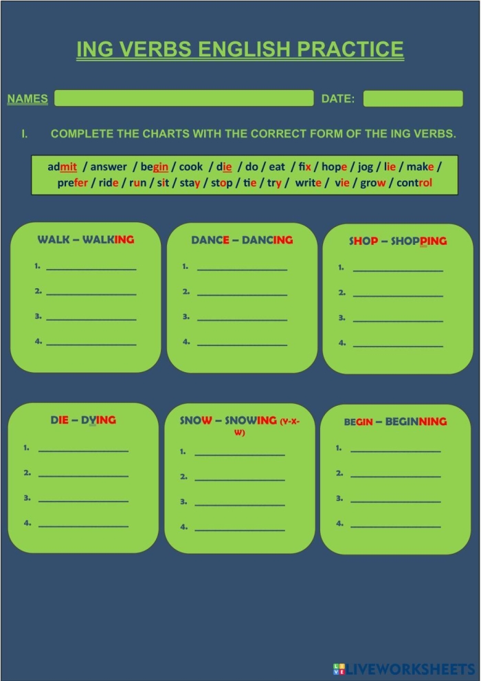 Adding Ing to Verbs Worksheet for Second Grade Phonics Exercise 8 Second grade phonics worksheet for practicing present progressive verbs by adding ing to base words