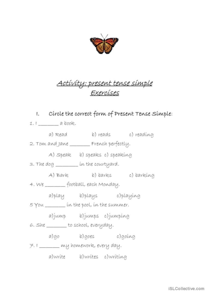 Second grade present tense challenge worksheet featuring verbs for practice
