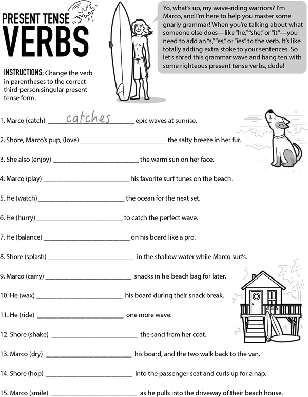 Worksheet for converting future tense verbs to present tense for second graders