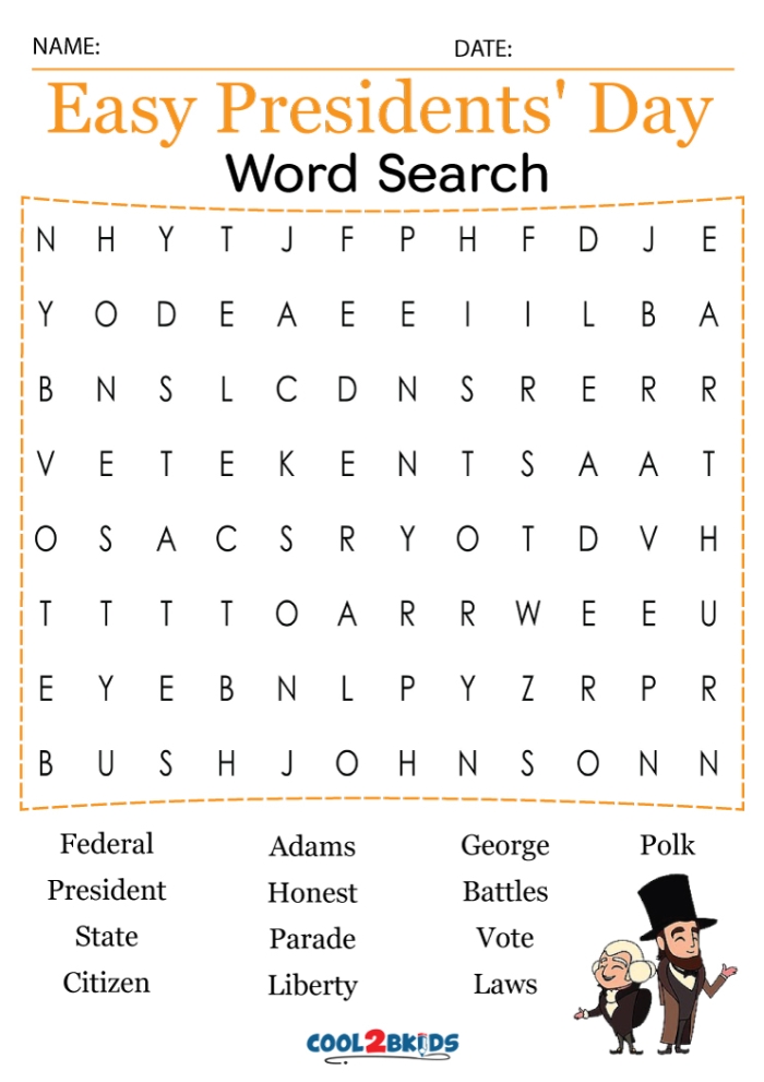 Second grade students solving a presidential word search puzzle with election-themed vocabulary words hidden in a grid