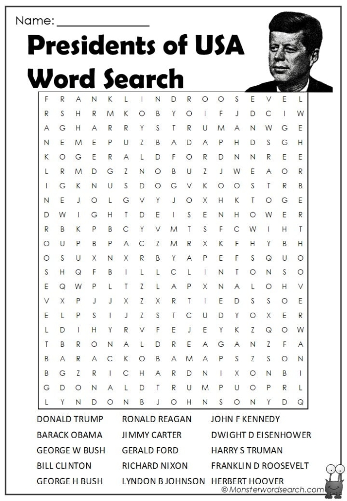 Second grade students solving a presidential word search puzzle with election-themed vocabulary words hidden in a grid