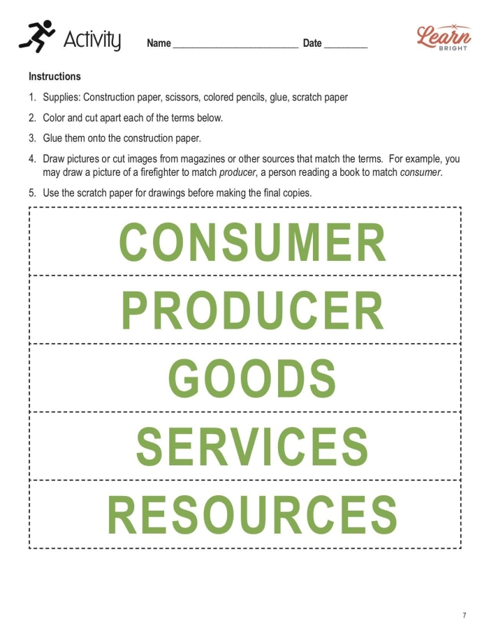 Worksheet focusing on the roles of producers and consumers for second graders