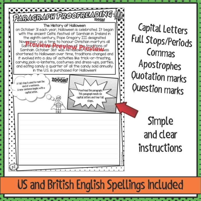 Grammar and Mechanics worksheet for Second Grade Worksheet designed for second graders to practice proofreading punctuation in a story. Proofreading for Punctuation worksheet for Grade 2 - Image 14.