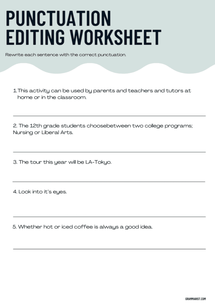 Punctuation proofreading worksheet for grade two students Worksheet image for practicing punctuation correction in a story for second graders
