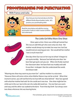 Punctuation Proofreading Worksheet for Second Graders - Image 4 Worksheet for practicing punctuation skills in a story correction activity