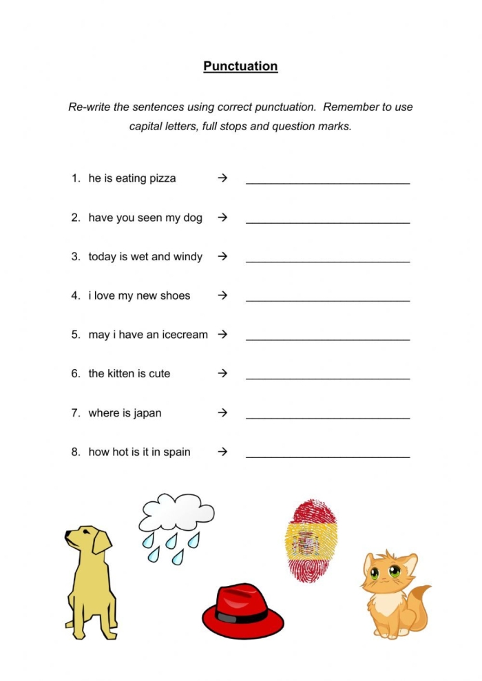 Engaging Proofreading for Punctuation Activity for Young Learners Worksheet for practicing punctuation skills in a second-grade classroom