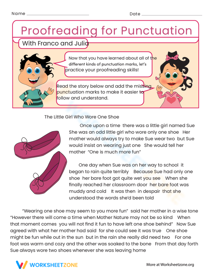 Proofreading for Punctuation Worksheet for Second Grade - Image 22 Worksheet designed for second graders to practice punctuation correction skills