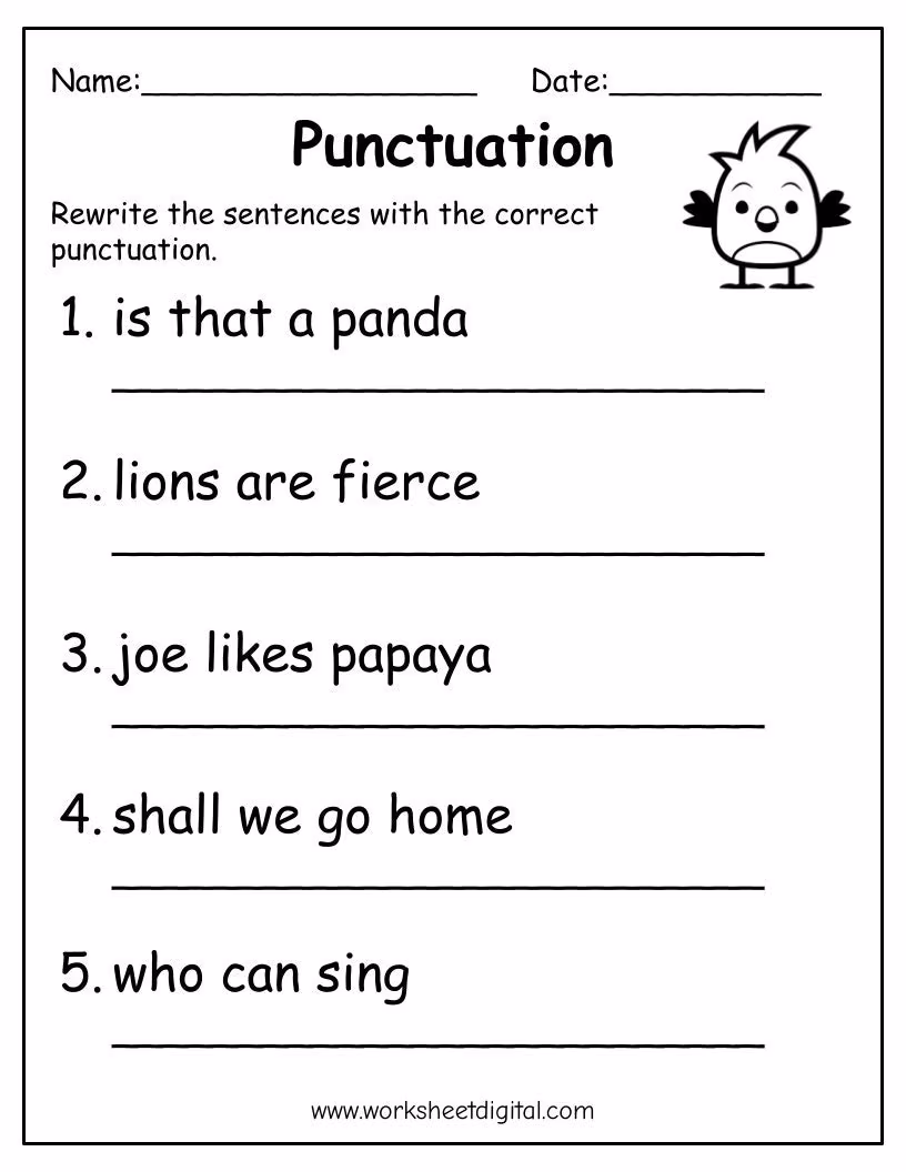 Engaging punctuation practice worksheet to enhance grammar skills for young learners Proofreading for Punctuation worksheet for second graders focusing on correcting a story's punctuation errors
