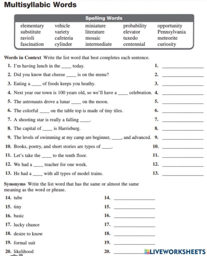Second grade students categorizing multisyllabic words featuring R-controlled vowels on a phonics practice sheet