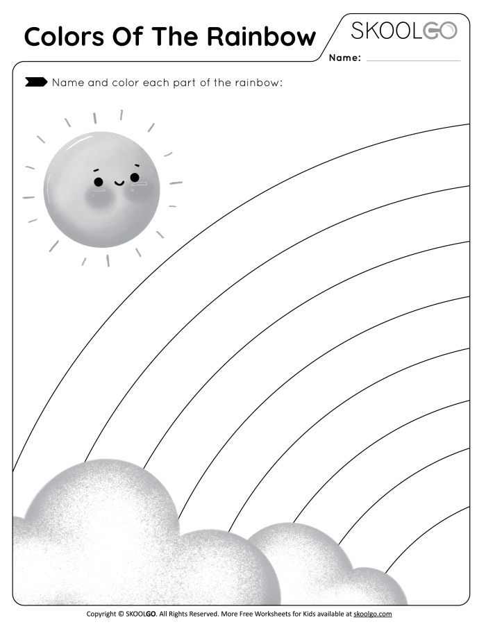 Worksheet for observing and creating rainbows using light and water in a science experiment