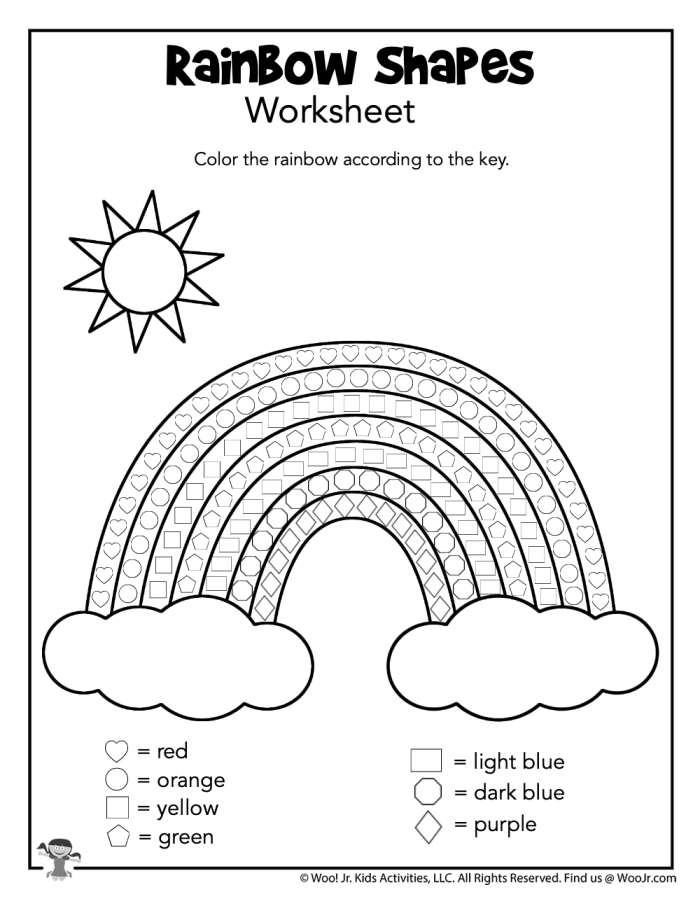 Colorful worksheet for second graders on how rainbows are formed through light and water experiments