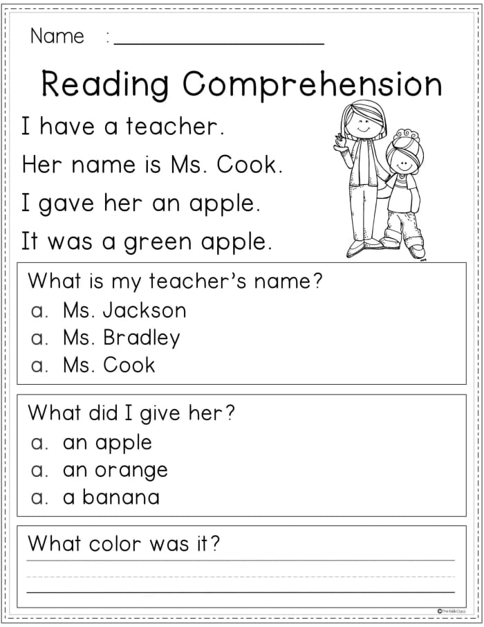 Reading comprehension practice test worksheet for second graders
