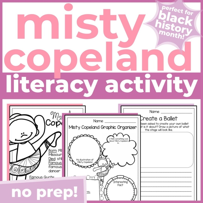 All About Misty Copeland reading comprehension worksheet for second grade spelling and vocabulary