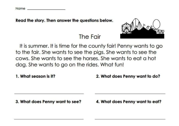 Reading Comprehension Practice Test worksheet for second graders