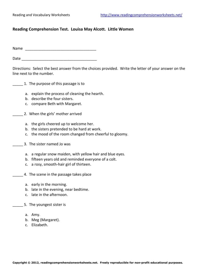 Worksheet for second graders to practice reading comprehension skills