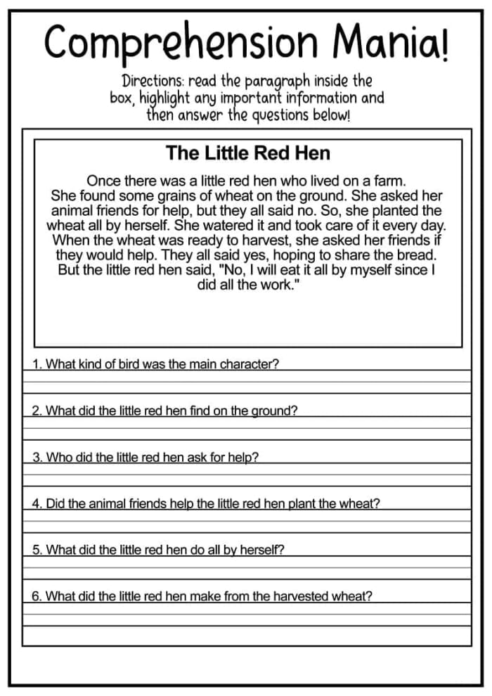 Reading comprehension practice test worksheet for second graders