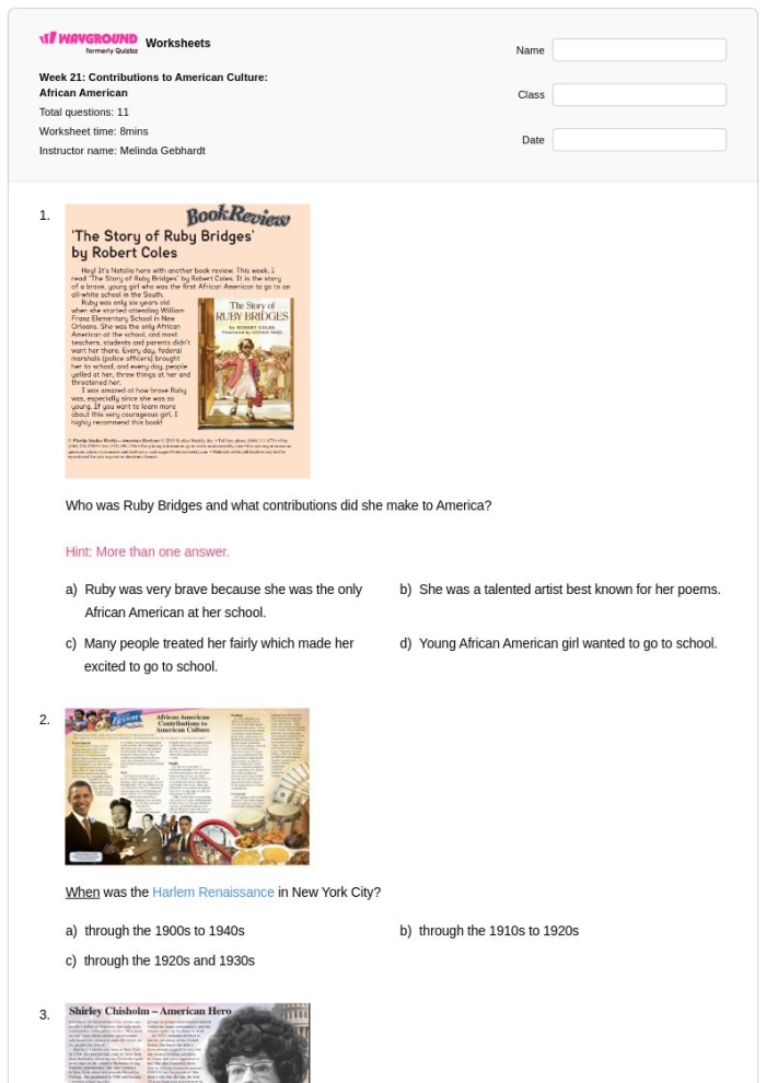 Second grade reading comprehension worksheet featuring a biography of mathematician Katherine Johnson