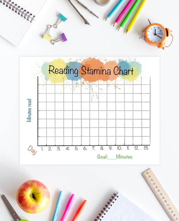 Second grade reading stamina chart worksheet for tracking independent reading time