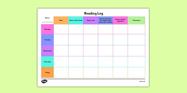 Engaging reading log for students to enhance vocabulary and concentration skills Second grade Weekly Reading Log worksheet for tracking reading activities