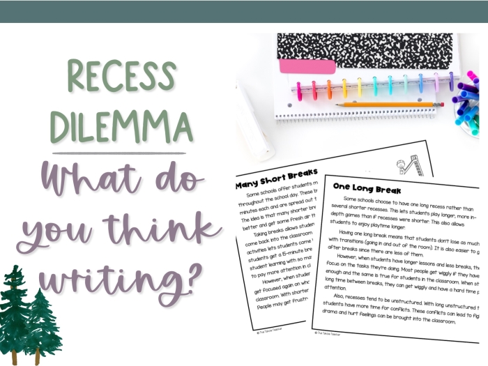 Recess Opinion Writing Worksheet for Second Grade Students Image 9 Second grade worksheet showing a recess opinion writing prompt with a structured planner and grading rubric