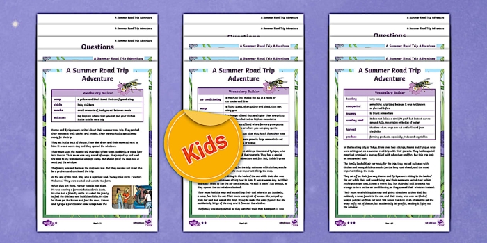 Colorful worksheet for second graders to create their own crazy summer road trip stories