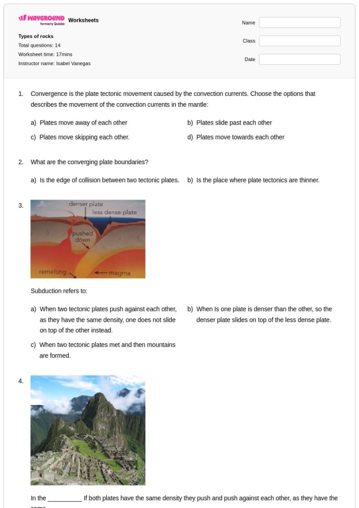 Engaging activity to test young geologists' knowledge of earth science Worksheet featuring a quiz on the three main types of rocks for second graders