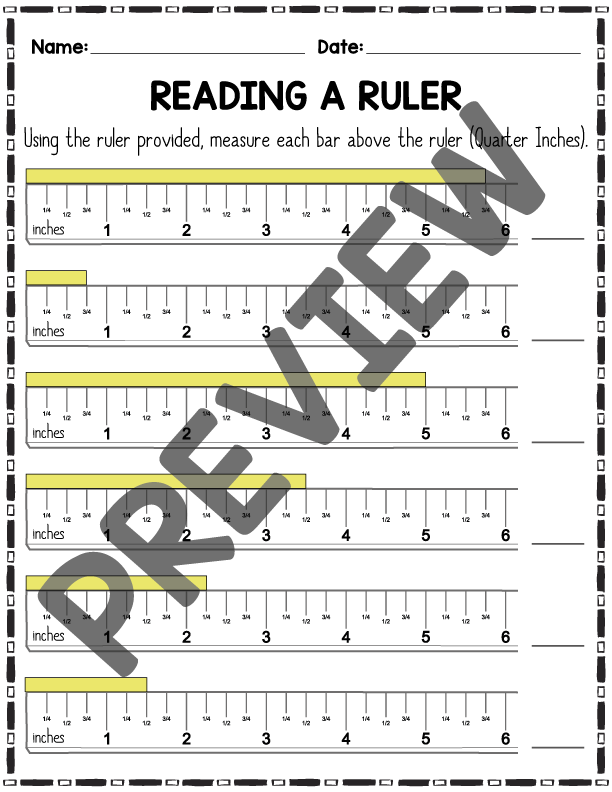 Second grade student using a ruler to measure landmarks on a Measuring Inches How Long Is it worksheet