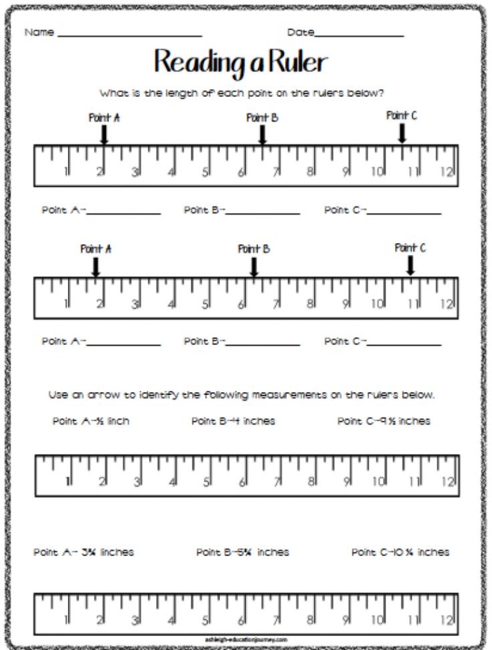 Educational guide for using a ruler in math activities Worksheet illustrating how to read a ruler for second graders
