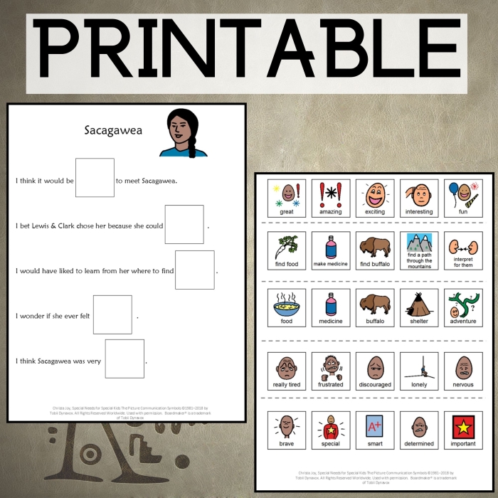 Sacagawea guiding Lewis and Clark through the wilderness on a historical worksheet