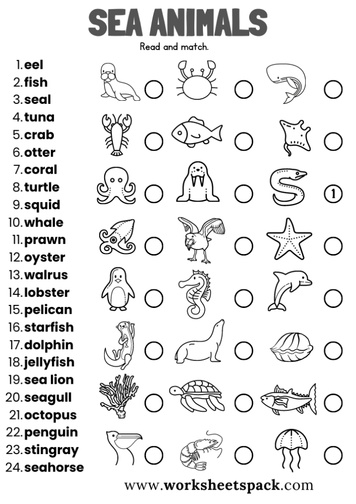 Second grade worksheet featuring colorful printable rulers to measure various illustrated sea creatures