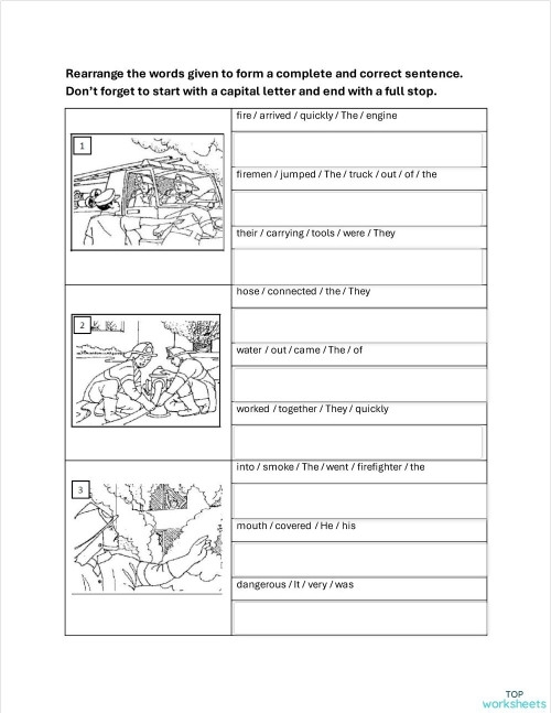 Second Grade Sentence Scramble phonics worksheet for building proper sentence structure