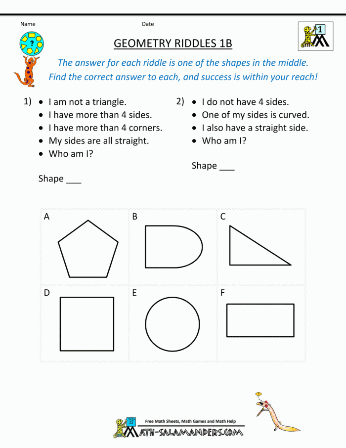 Second-grade students engaging with a Shape Riddles worksheet to learn about different shapes