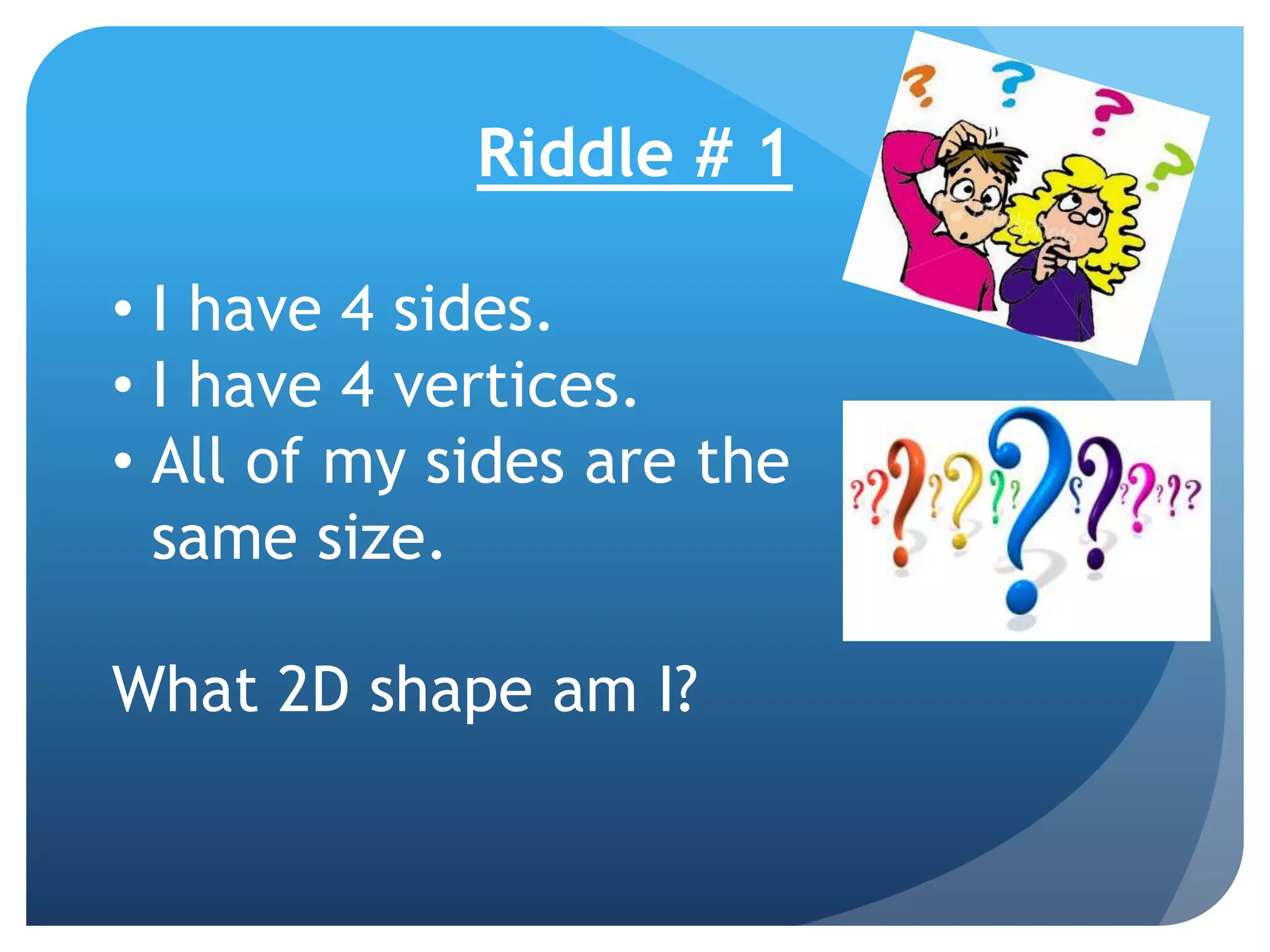 Colorful Shape Riddles worksheet designed for second graders to learn about shapes