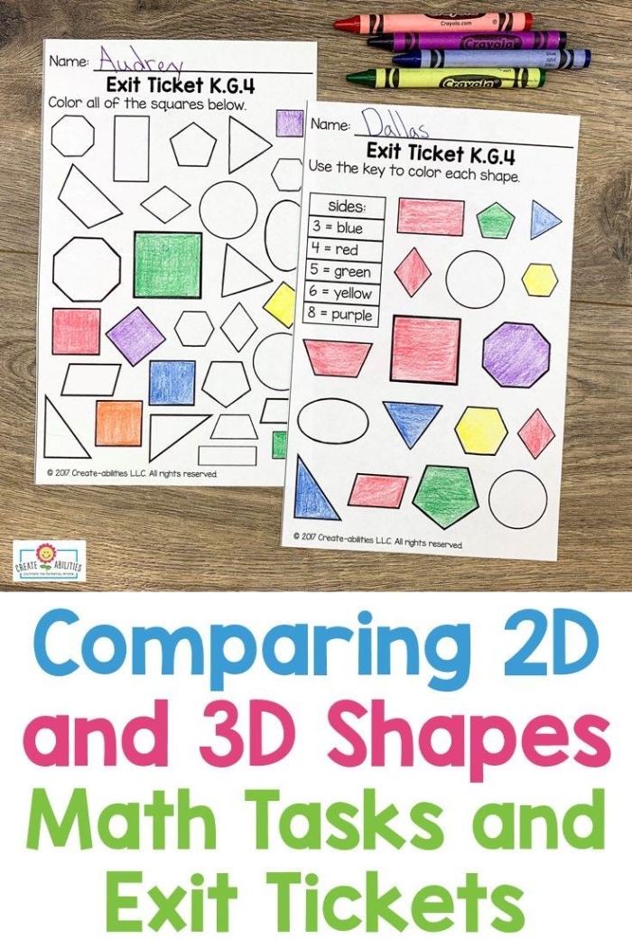 Geometry worksheet showing blank chart for identifying properties of common 2-D shapes Second grade students completing a 2-D shapes comparison chart with columns for shape names, edges, and vertices