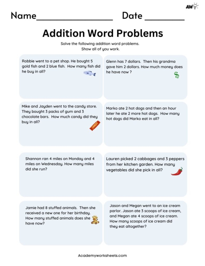 Word Problems Addition Practice: Shopping and Money 3-Digit Addition for Grade 2 Second grade shopping word problems worksheet with 3-digit addition exercises about money and purchases