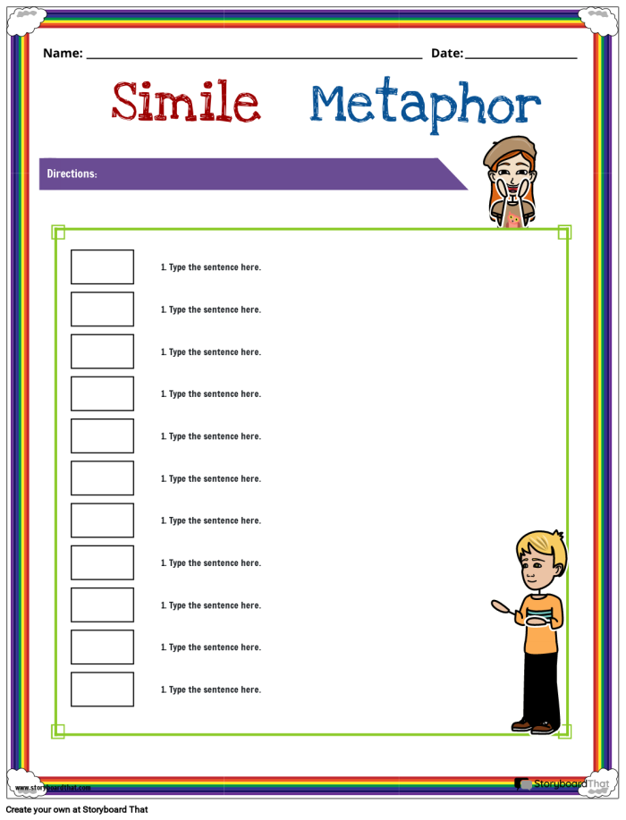 Second grade student completing a multiple choice worksheet on identifying similes and metaphors