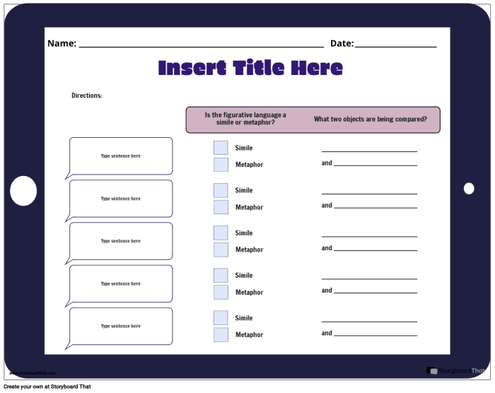 Second grade students choosing between simile and metaphor options on a grammar worksheet