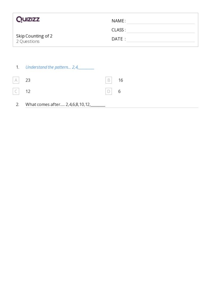 Worksheet for second graders focusing on skip counting skills