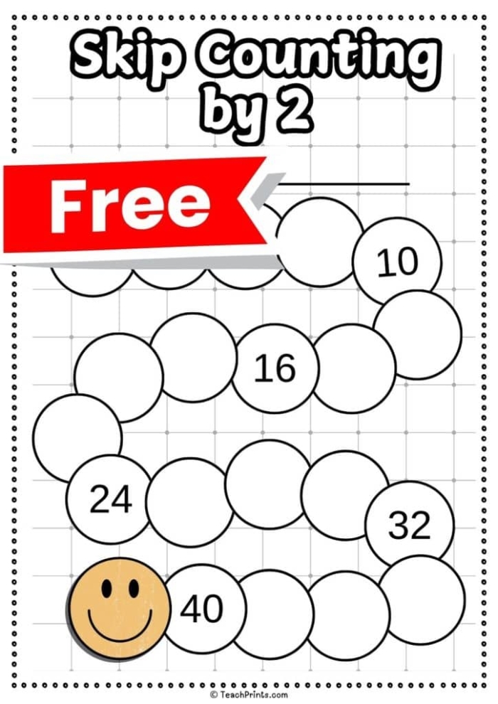 Second grade math worksheet featuring an exercise on skip counting by twos
