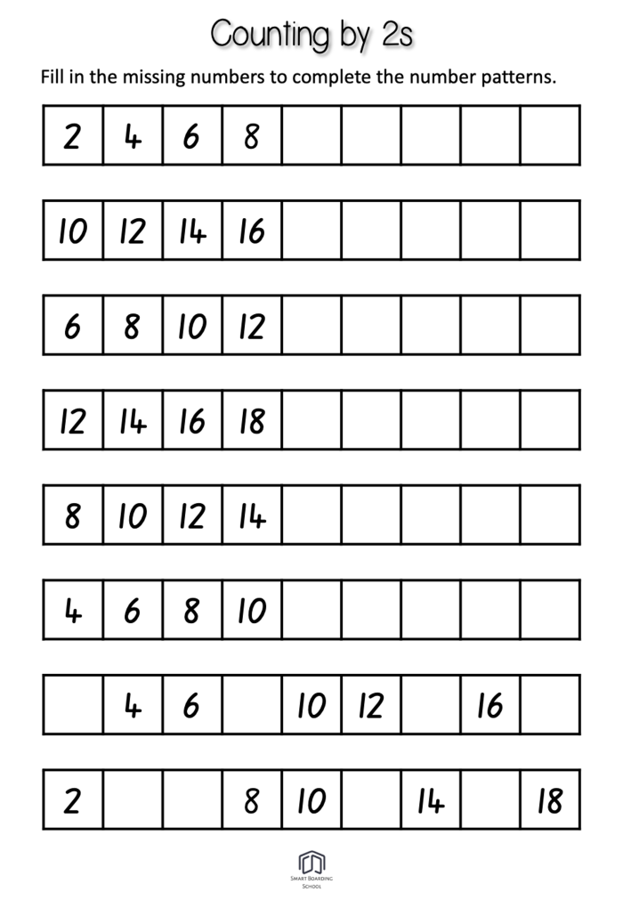 Worksheet for practicing skip counting by 2s with dot illustrations for second graders
