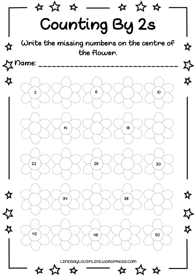 Second grade worksheet for practicing skip counting by 2s with dot patterns