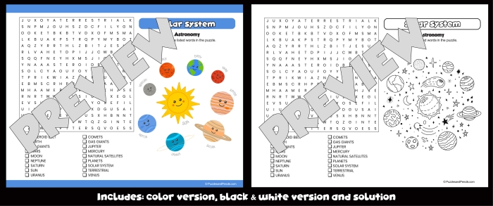 Second grade solar system word search worksheet with space themed planet names
